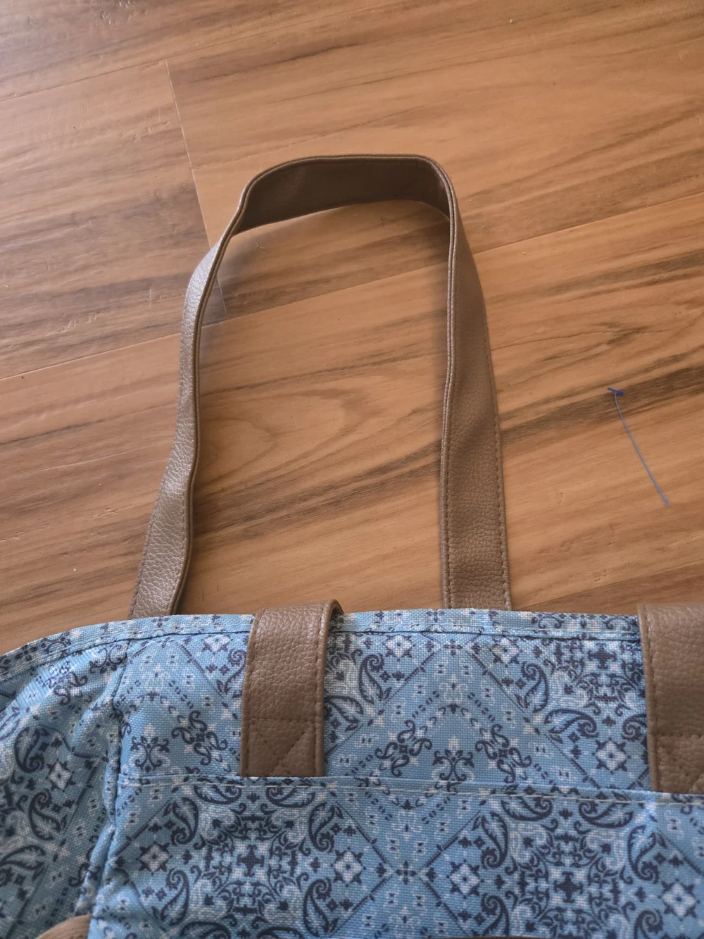 4/$15 Boho Beach Bag Quilted Blue Paisley Lunch Cooler  Tote Bag Tan Handles